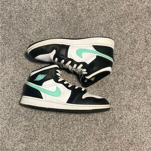 Nike Jordans, white, black, and mint